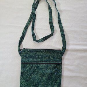 Cotton Green Fern Leaf Pattern Small Crossbody Phone Lipstick Bag by Skeeter